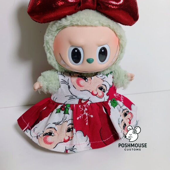 Holiday Christmas Santa Custom Dress and Oversized Bow Made to fit Labubu - Picture 2 of 12